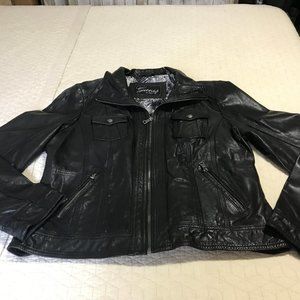 Guess Black Leather Motorcycle Jacket-Size XL